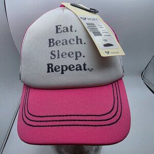 Roxy Eat Beach Sleep Repeat Womens Pink White Trucker Hat Outdoors Summer
